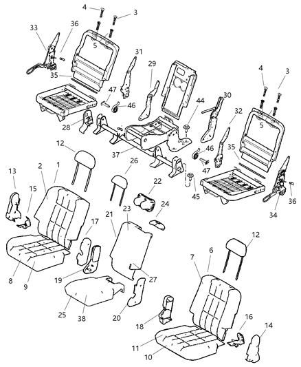 2007 Chrysler Aspen  Rear Seat Back Cover Left Diagram for 1FR951D1AA