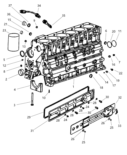 2001 Dodge Ram 3500  Nozzle-Piston Oil Cooler Diagram for 5003606AB