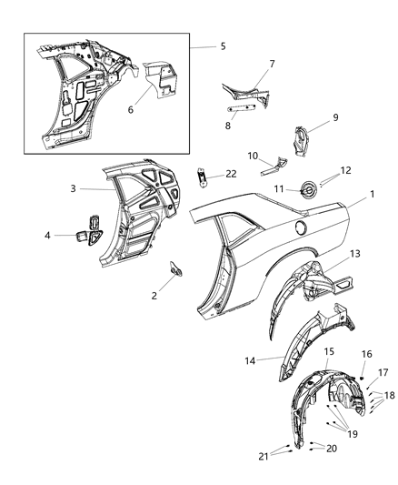 2018 Dodge Challenger  W/HOUSE-Rear WHEELHOUSE Diagram for 68087134AB