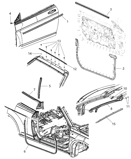2013 Chrysler 200  WEATHERSTRIP-Front Door Opening Diagram for 1EK86XXXAD