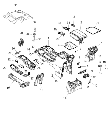 2020 Jeep Gladiator  Bin-Floor Console Diagram for 68500325AA