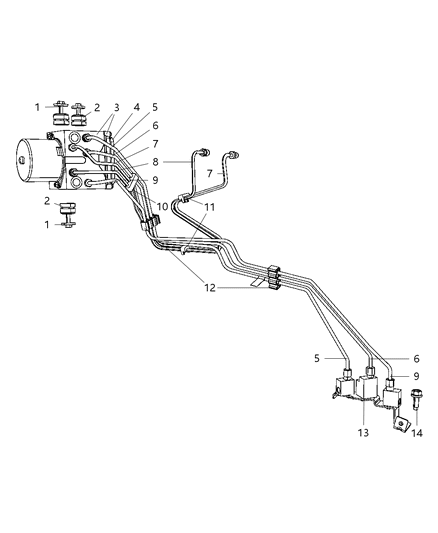 2009 Dodge Dakota  Tube Assembly-Master Cylinder To HCU Diagram for 52013165AH