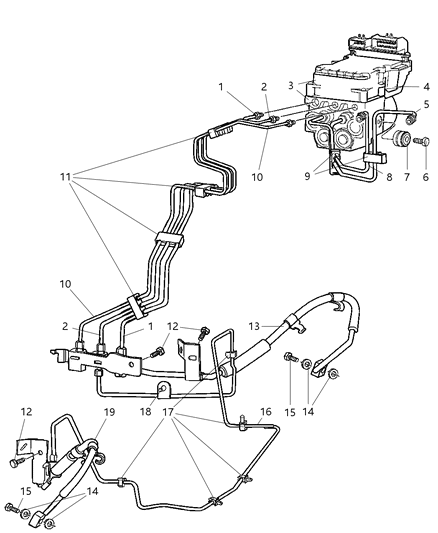 2007 Dodge Ram 3500  Tube Assembly-Master Cylinder To HCU Diagram for 55366059AC