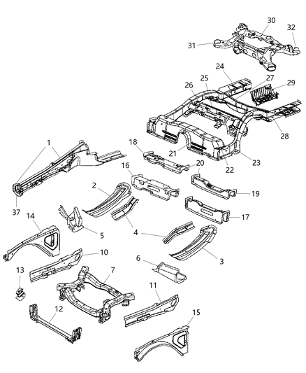 2010 Dodge Charger  Rail-Rear Diagram for 68028894AB