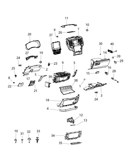 2019 Ram 2500  DAMPENER-Glove Box Door Diagram for 68498123AA