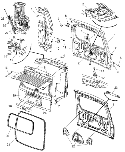 2007 Jeep Commander  Liftgate Glass Support Diagram for 55369333AD