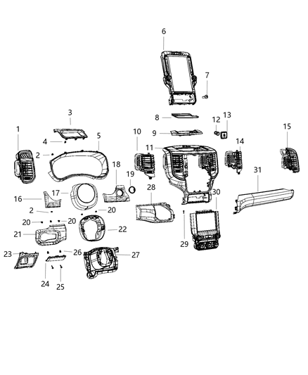 2021 Ram 1500  Console Diagram for 68420967AD