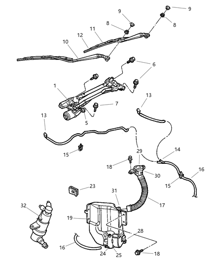 2002 Chrysler 300M Hose-Windshield Washer Diagram for HWV00532AB