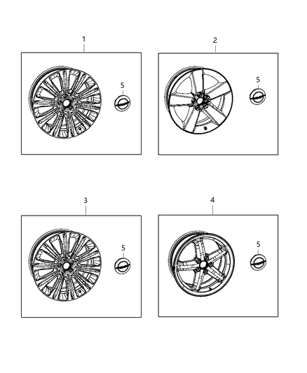 2013 Chrysler 300  20 Inch 5 Spoke R/T Wheel With Black/Chrome Spinelle Finish Diagram for 82212396