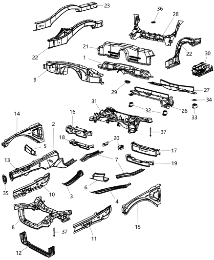 2014 Dodge Challenger  CROSSMEMBER-Front Floor Diagram for 68059606AD