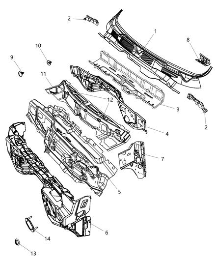 2016 Ram 1500  Cowl Panel Diagram for 55277424AA