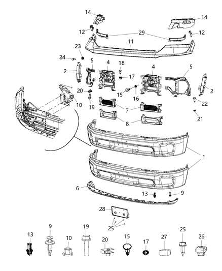 2017 Ram 1500  Bracket-Bumper Diagram for 68232485AA
