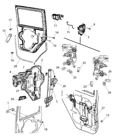 2008 Jeep Wrangler Rear Door Window Regulator Diagram for 68014950AA