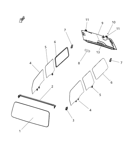 2019 Jeep Wrangler  Glass-Front Door Diagram for 68280918AB