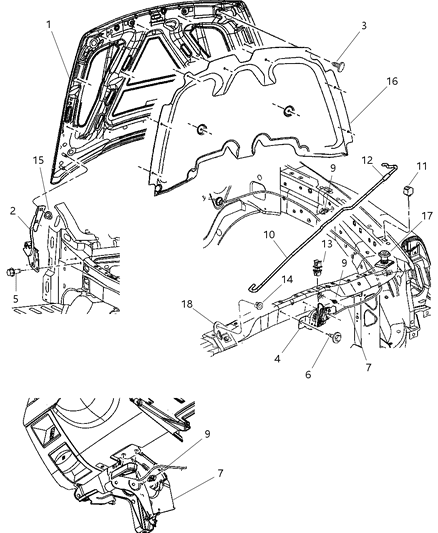 2008 Dodge Durango  Hood Panel Diagram for 55364542AA