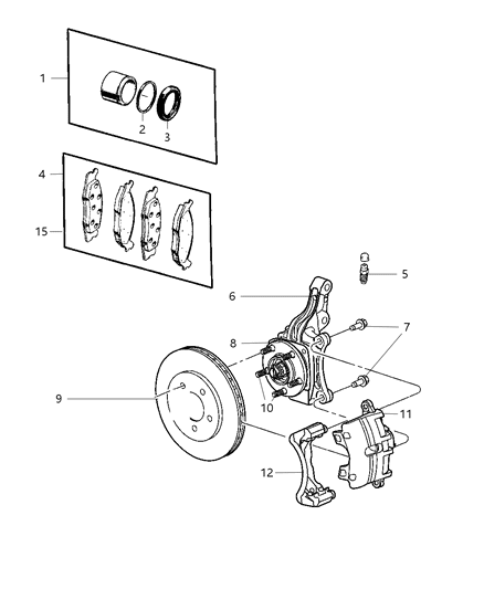 2007 Chrysler Sebring  Front Disc Brake Pad Diagram for 2AMV3494AB