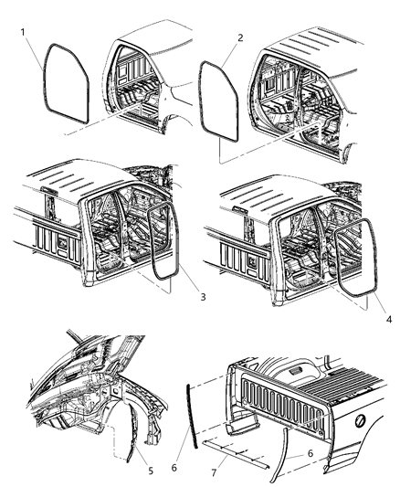 2010 Dodge Ram 1500  WEATHERSTRIP-C Pillar Lower Diagram for 55372702AD