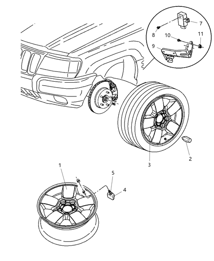 2006 Jeep Grand Cherokee  Nut-Tire Pressure Sensor Diagram for 56053033AA