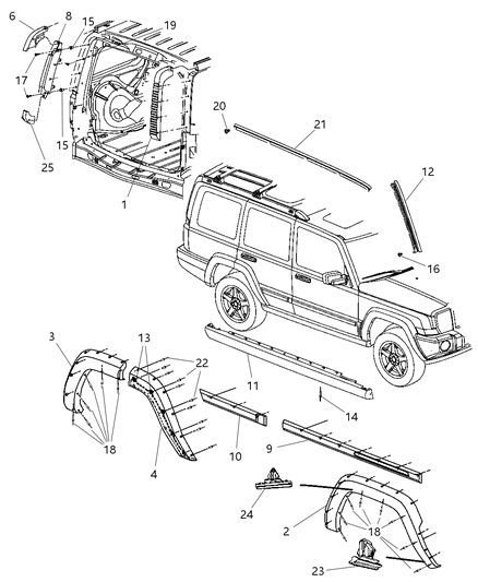 2009 Jeep Commander  APPLIQUE-Fender Wheel Opening Diagram for 5JP82TZZAC