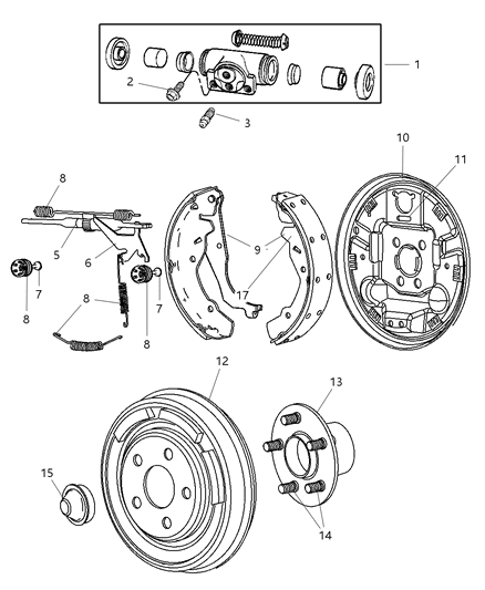 2006 Chrysler Sebring Spring-Brake Shoe Hold Down Diagram for 5114192AA