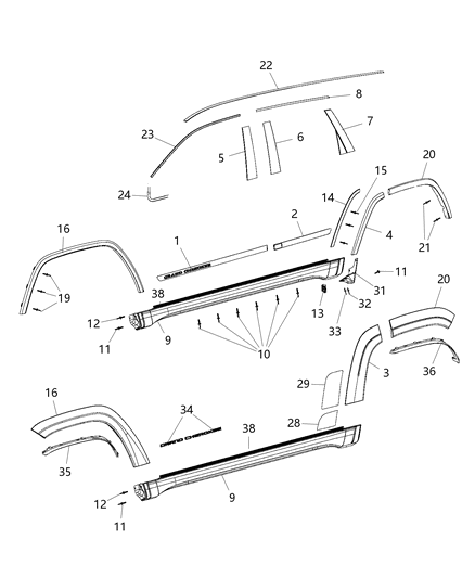 2014 Jeep Grand Cherokee  APPLIQUE-B Pillar Diagram for 57010444AF