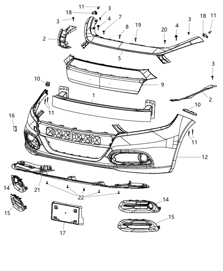 2016 Dodge Dart  Front Upper Bumper Cover Diagram for 1WC26TZZAC
