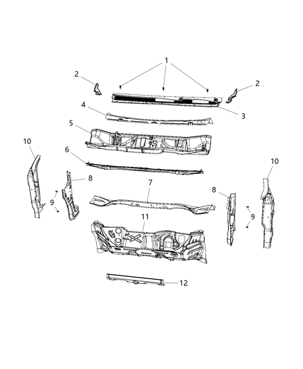2016 Chrysler 200  Panel-COWL PLENUM Lower Diagram for 68158851AB