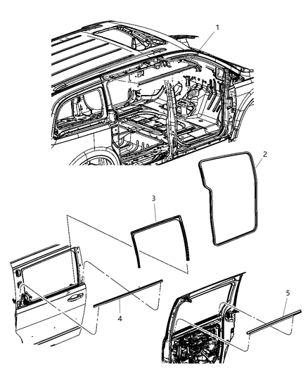 2010 Dodge Grand Caravan  WEATHERSTRIP-Rear Door Opening Diagram for 1DA06ES3AE