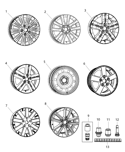 2016 Dodge Grand Caravan  Aluminum Wheel Diagram for 5LN63DX8AC