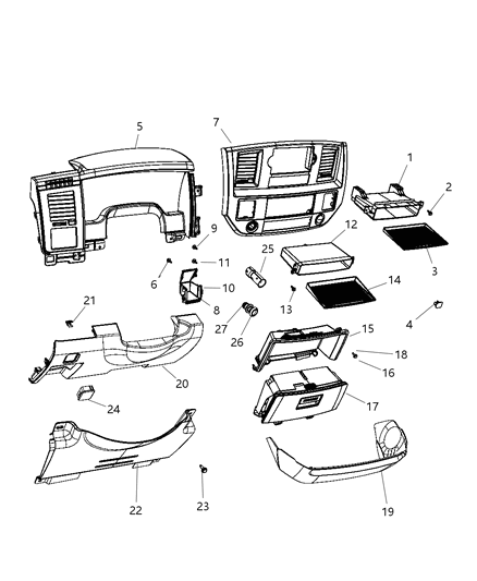2008 Dodge Ram 1500  Bezel-Instrument Panel Diagram for 1CP581DHAA