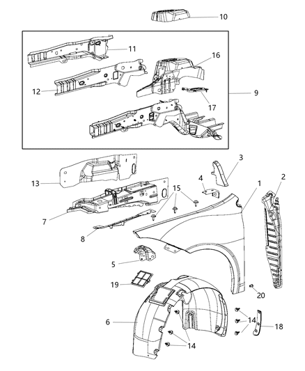 2016 Dodge Dart SILENCER-Fender To Hinge Pillar Diagram for 68082832AA