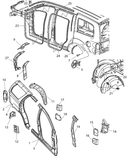 2007 Chrysler Aspen  Panel-WHEELHOUSE Diagram for 55362268AE