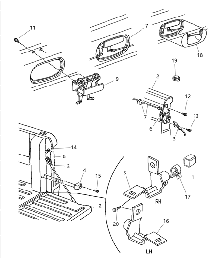 1998 Dodge Ram 1500  Tailgate Latch Diagram for 55076165AB