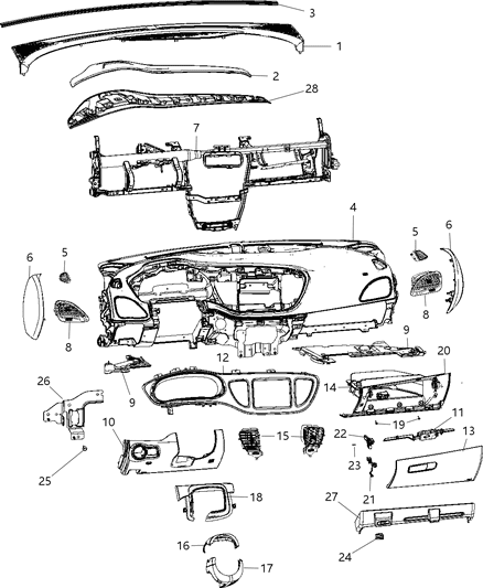 2016 Dodge Dart  Bezel-Instrument Cluster Diagram for 1ZV22DX9AB