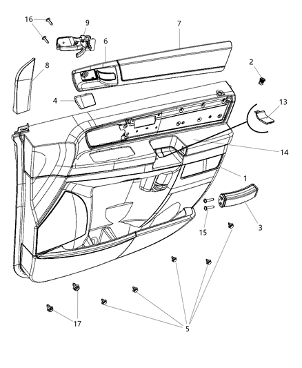2016 Dodge Grand Caravan  Front Door Trim Armrest Diagram for 1UX58DX9AA