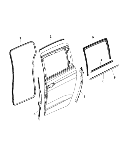 2020 Chrysler Pacifica  Glass Run-Sliding Door Glass Diagram for 68188743AD