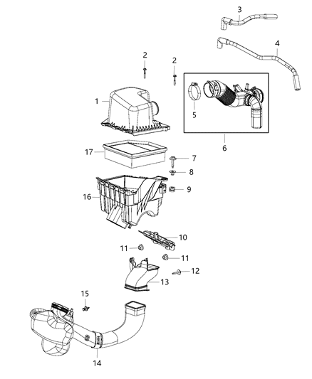 2015 Dodge Dart  Air Cleaner Hose Diagram for 68235590AA