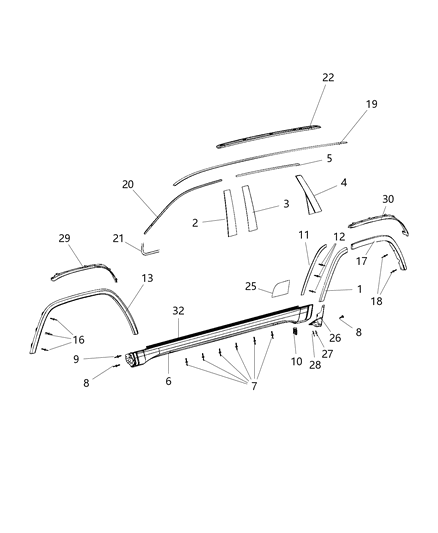 2021 Jeep Grand Cherokee  APPLIQUE-C Pillar Diagram for 57010449AK