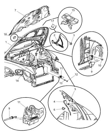 2001 Chrysler PT Cruiser  STRIKER-Hood Latch Diagram for 55257390AA