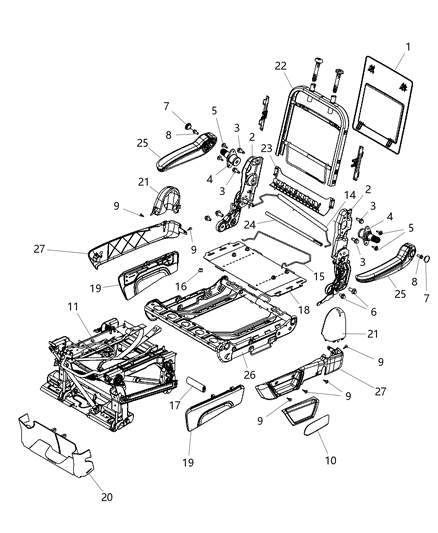 2011 Chrysler Town & Country  Rear Seat Armrest Diagram for 1UR16BD1AA