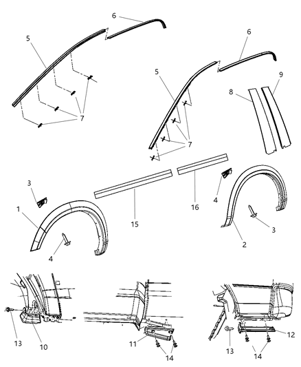 2009 Dodge Ram 1500 Molding-Rear Door Diagram for 55372099AA
