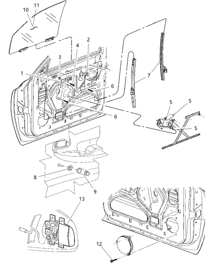 2003 Dodge Dakota  Glass-Front Door Diagram for 55257024AD
