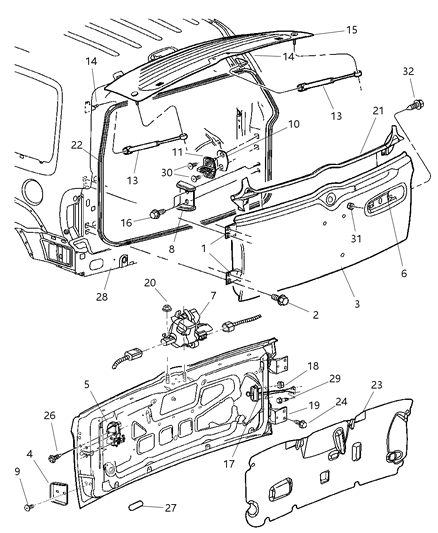 2003 Jeep Liberty  Liftgate Glass Latch Diagram for 55360357AC