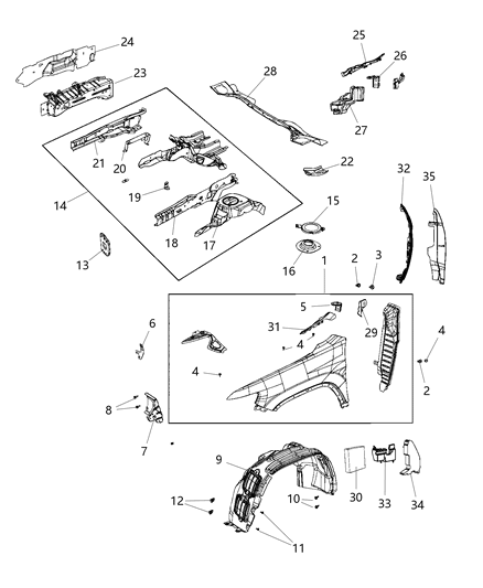 2019 Jeep Cherokee  Rail-Frame Front Diagram for 68267066AA