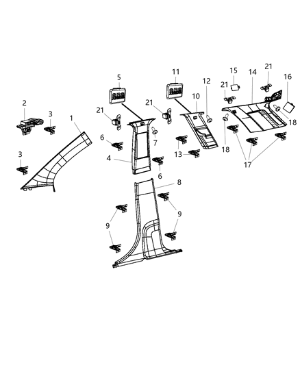 2013 Dodge Journey  Molding-A Pillar Diagram for 1BG08HDAAE
