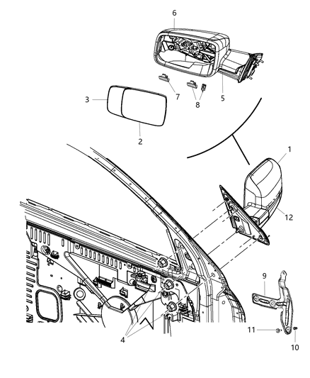 2020 Ram 1500  Glass-Mirror Replacement Diagram for 68067726AA