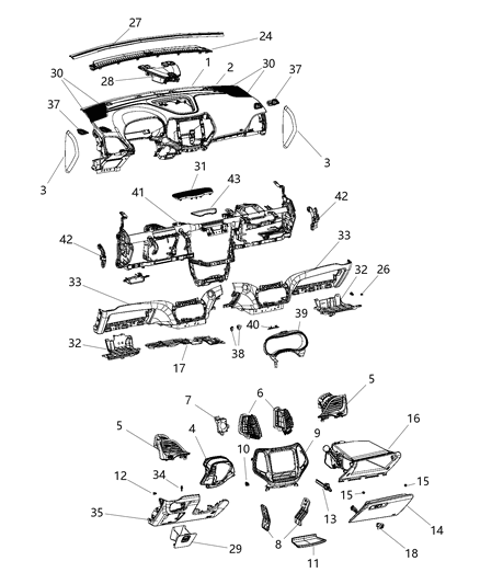 2017 Jeep Cherokee  STRIKER-Glove Box Door Latch Diagram for 68155774AA