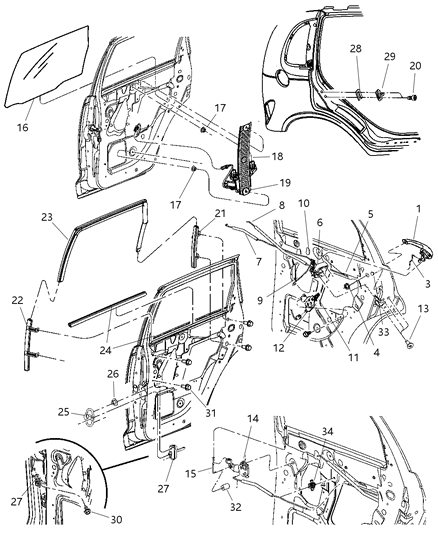2006 Chrysler PT Cruiser  WEATHERSTRIP-Rear Door Glass Run Diagram for 4724779AC
