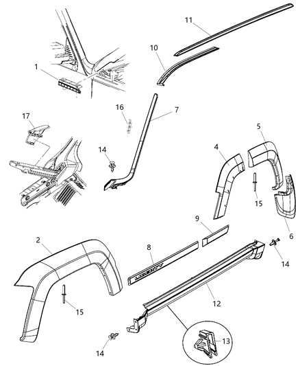 2009 Jeep Liberty  Molding-A Pillar Diagram for 57010162AD