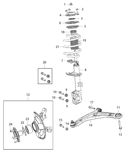 2017 Jeep Patriot Suspension Knuckle Front Right Diagram for 68088498AD